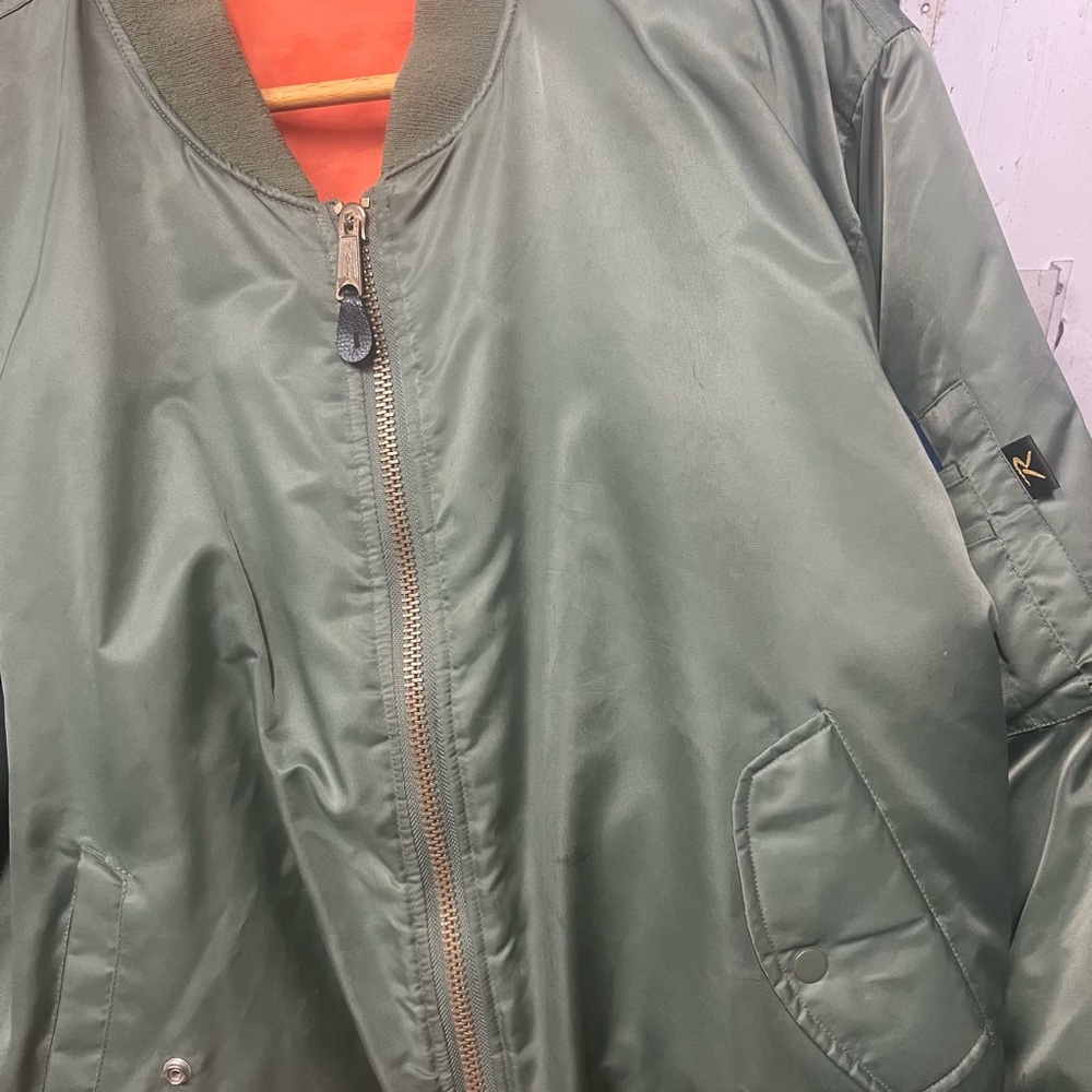 Men’s large Vietnam vet patchwork green orange inside jacket